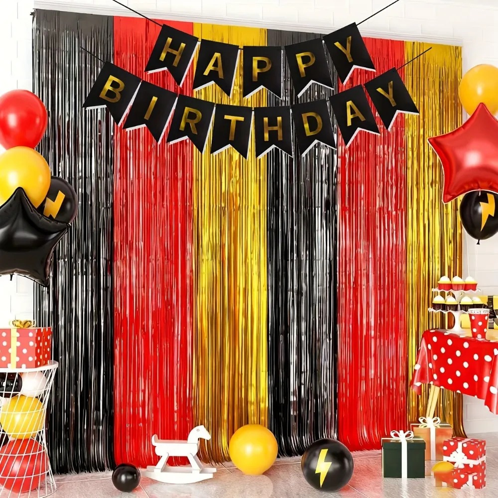 Tinsel Garland Decoration - 7Pcs Black Red Gold Tinsel Garland