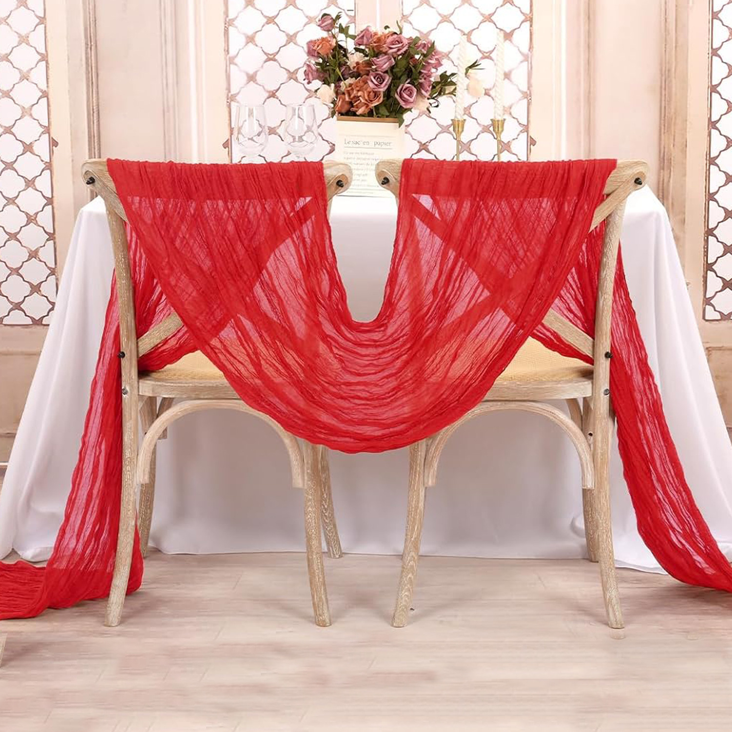 Red Table Runner Gauze Wedding - Christmas Table Runner avaliação e preço