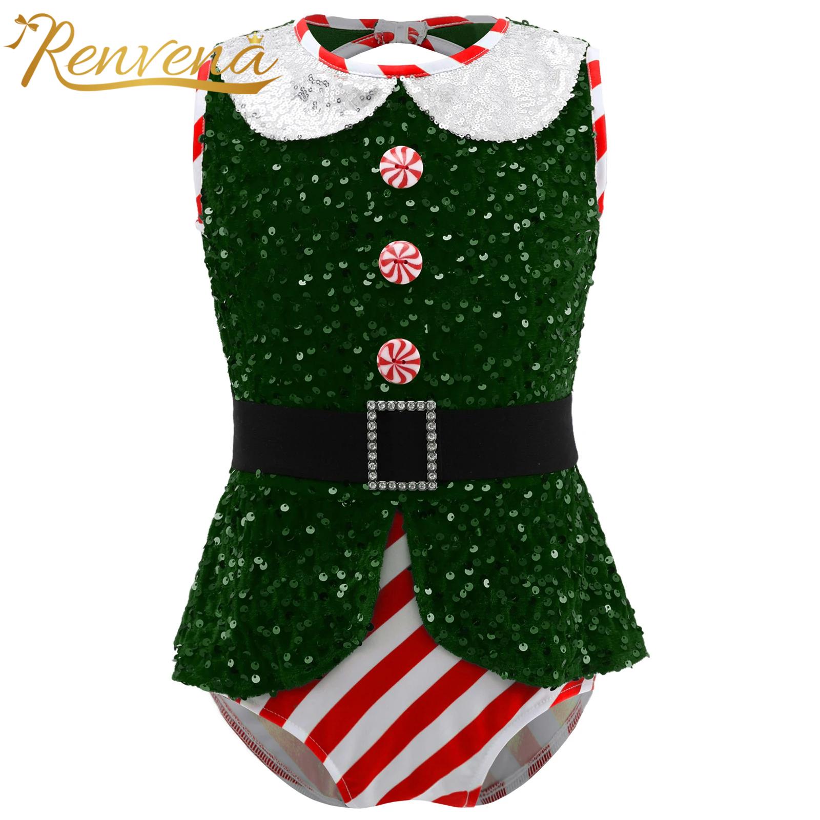 Girls Sparkly Sequins Jumpsuit - Elf Costume Christmas avaliação e preço