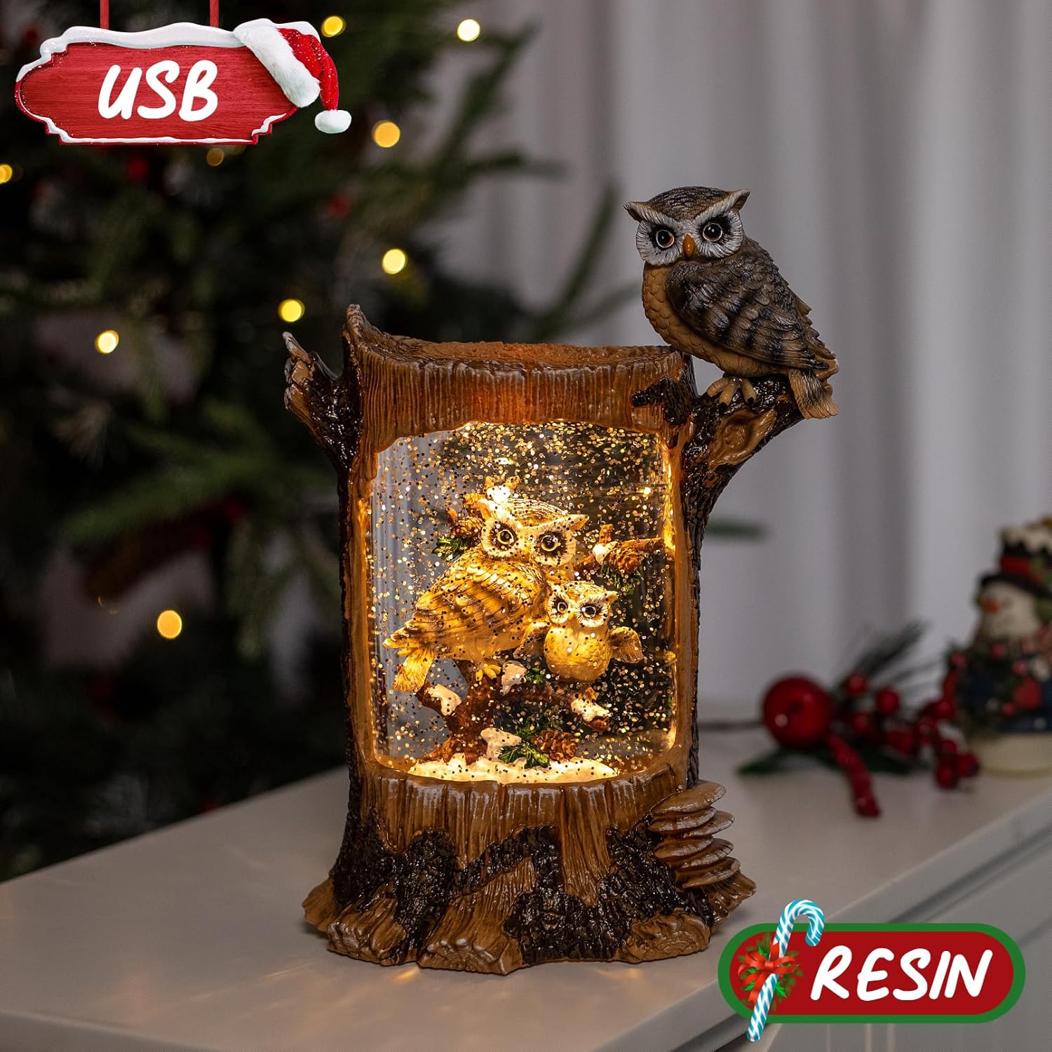 Christmas Owl Family Snow Glob - Snow Globe Musical avaliação e preço