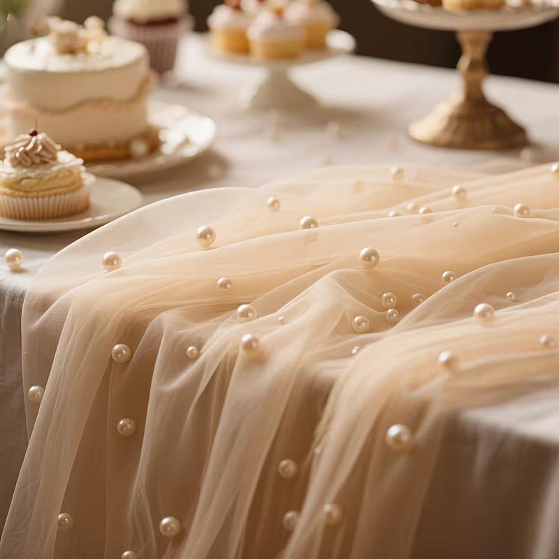 300x80cm Pearl Sheer Tulle Tab - Christmas Table Runner avaliação e preço
