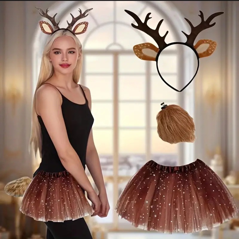 Reindeer Costume Set Tutu Skir - Reindeer Antlers Headband avaliação e preço
