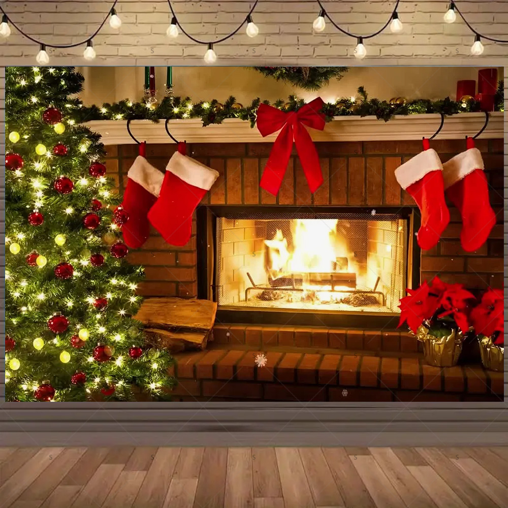 Christmas Photography Backdrop - Christmas Stocking Hanging avaliação e preço