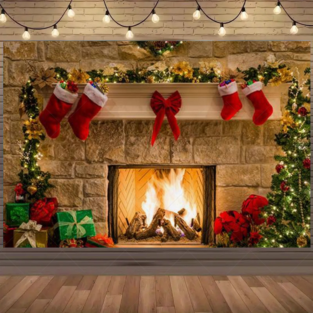 Christmas Photography Backdrop - Christmas Stocking Hanging avaliação e preço