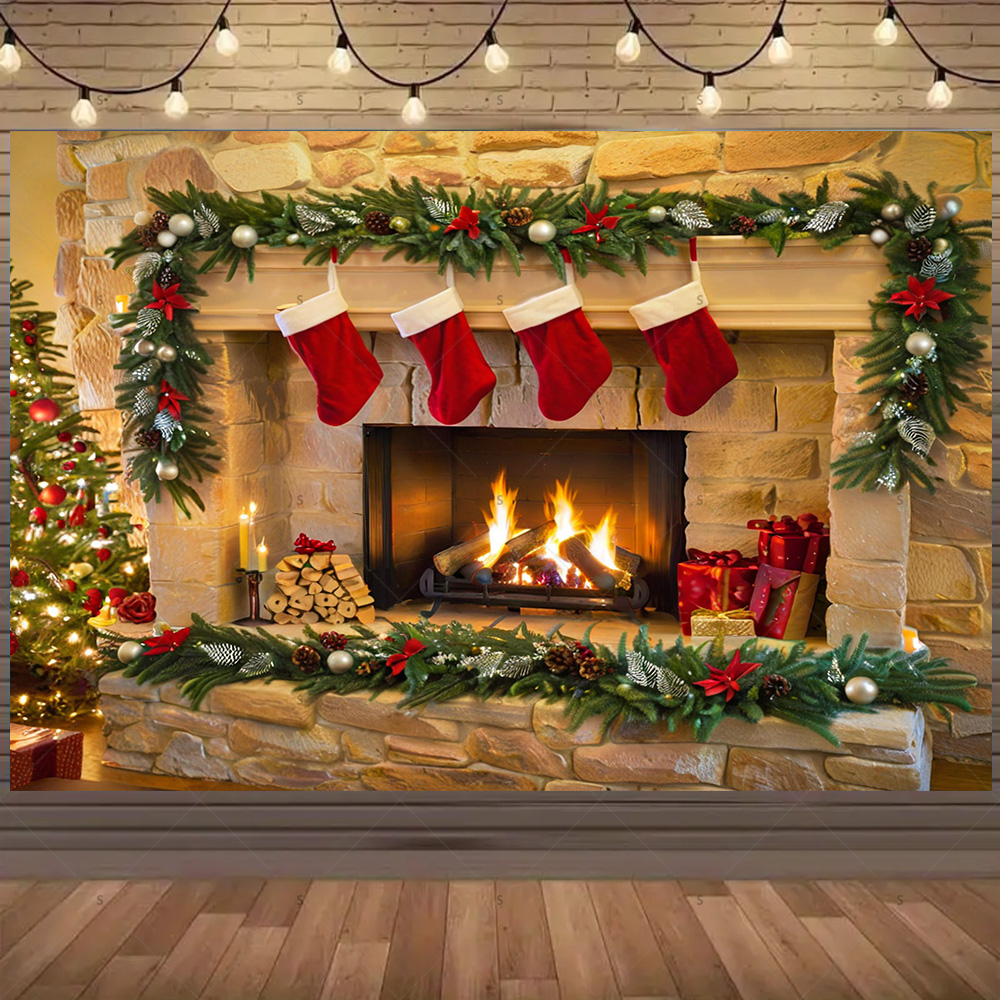 Christmas Photography Backdrop - Christmas Stocking Hanging avaliação e preço