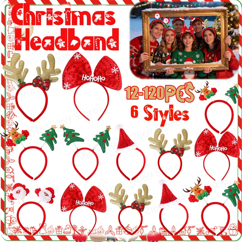 12-120Pcs Christmas Headband C - Reindeer Antlers Headband avaliação e preço