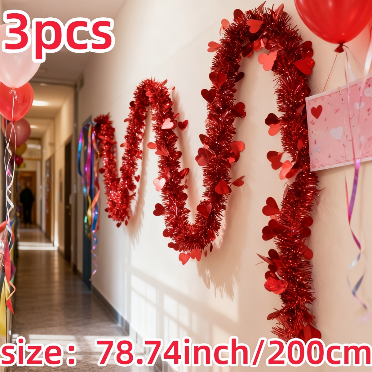 3pcs Red Heart Plastic Tinsel  - Tinsel Garland Decoration avaliação e preço