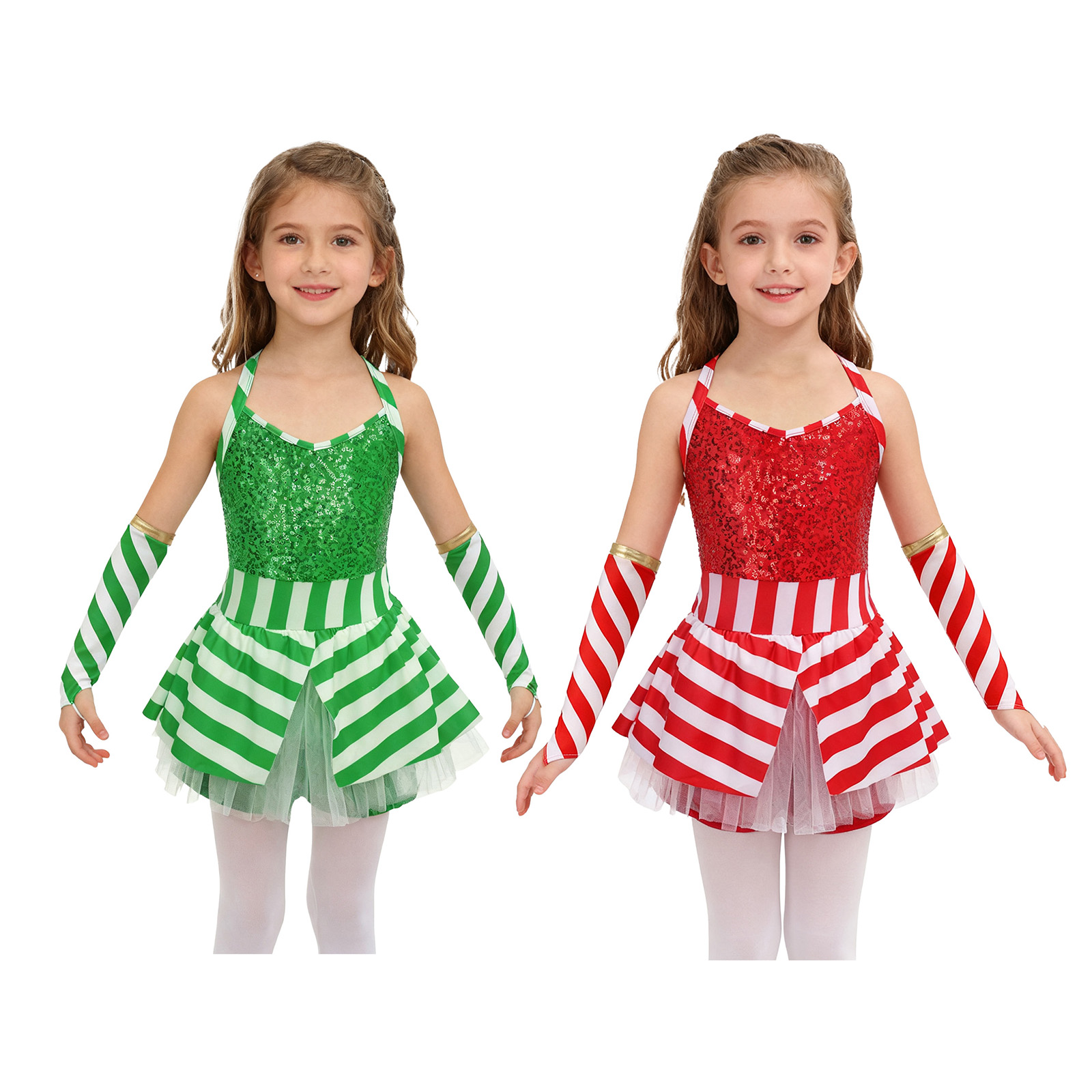 Girls Christmas Candy Cane Dan - Elf Costume Christmas avaliação e preço