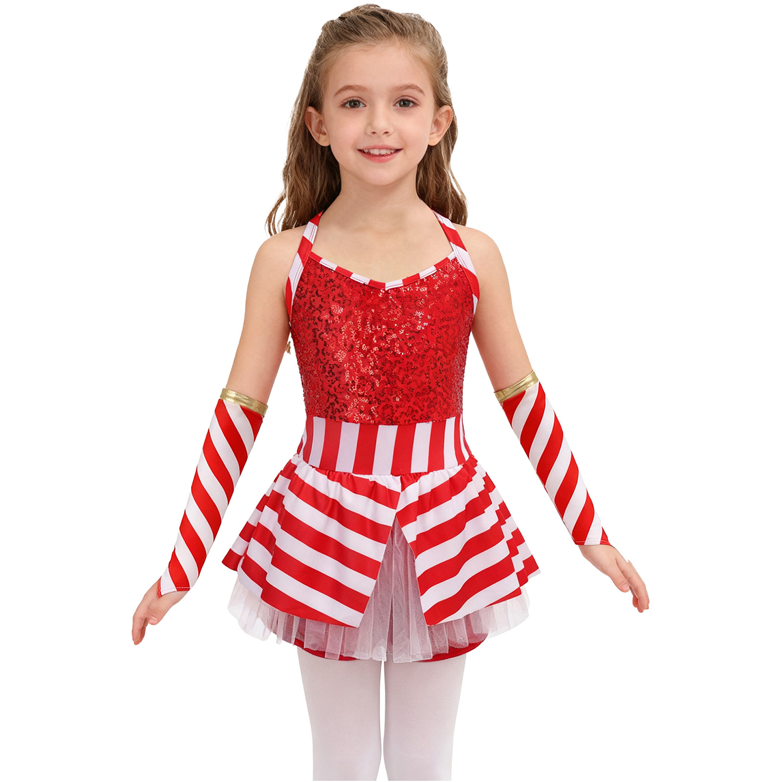 Girls Christmas Candy Cane Dan - Elf Costume Christmas avaliação e preço