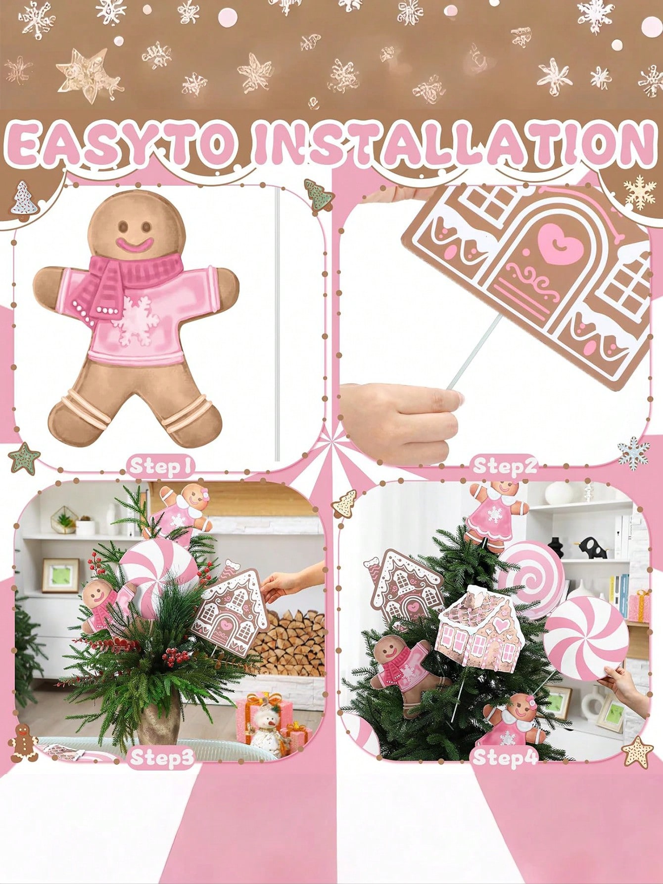 2/6Pcs Large Pink Candy Ginger - Star Tree Topper avaliação e preço