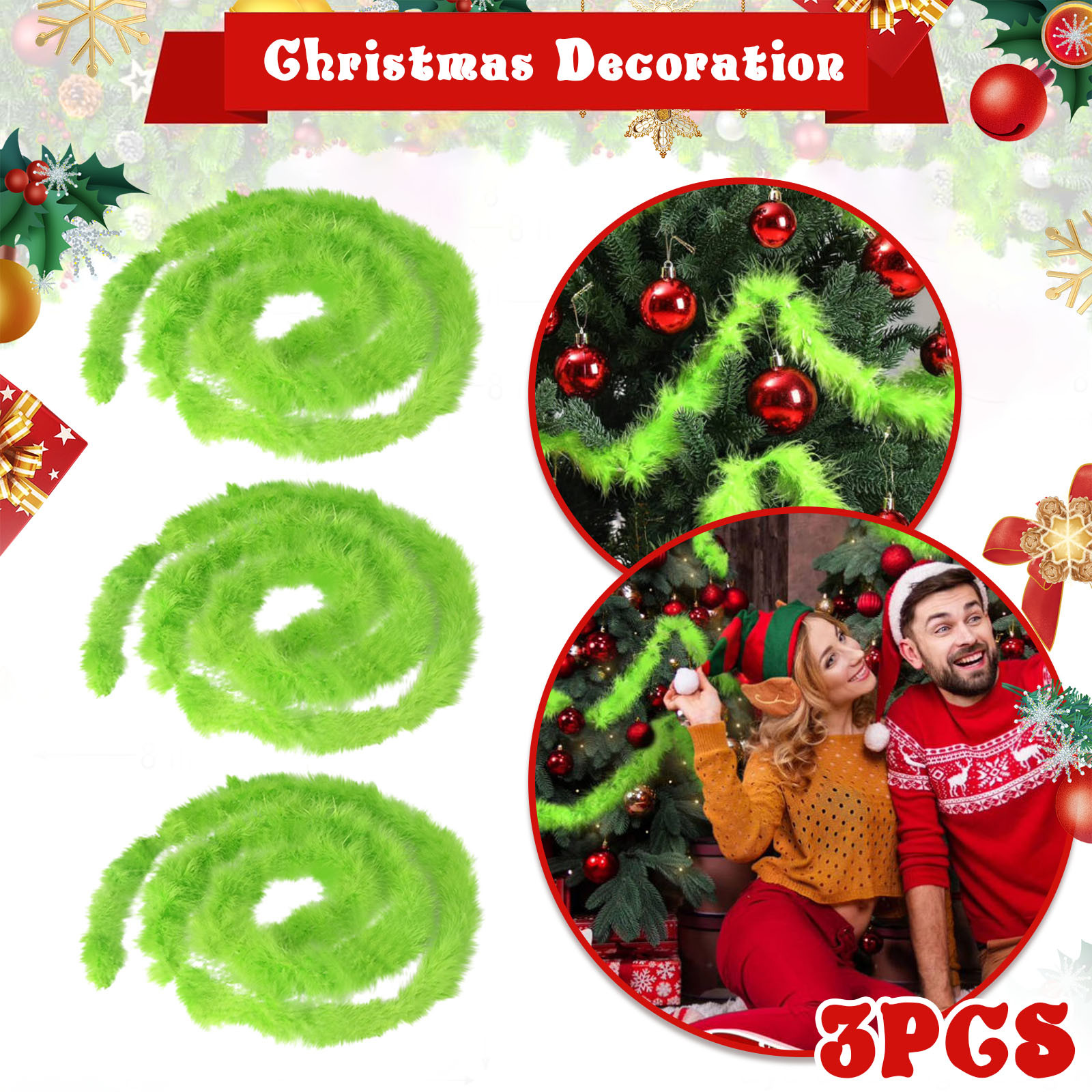 Christmas Garland 3 PCS 20 Fee - Tinsel Garland Decoration avaliação e preço
