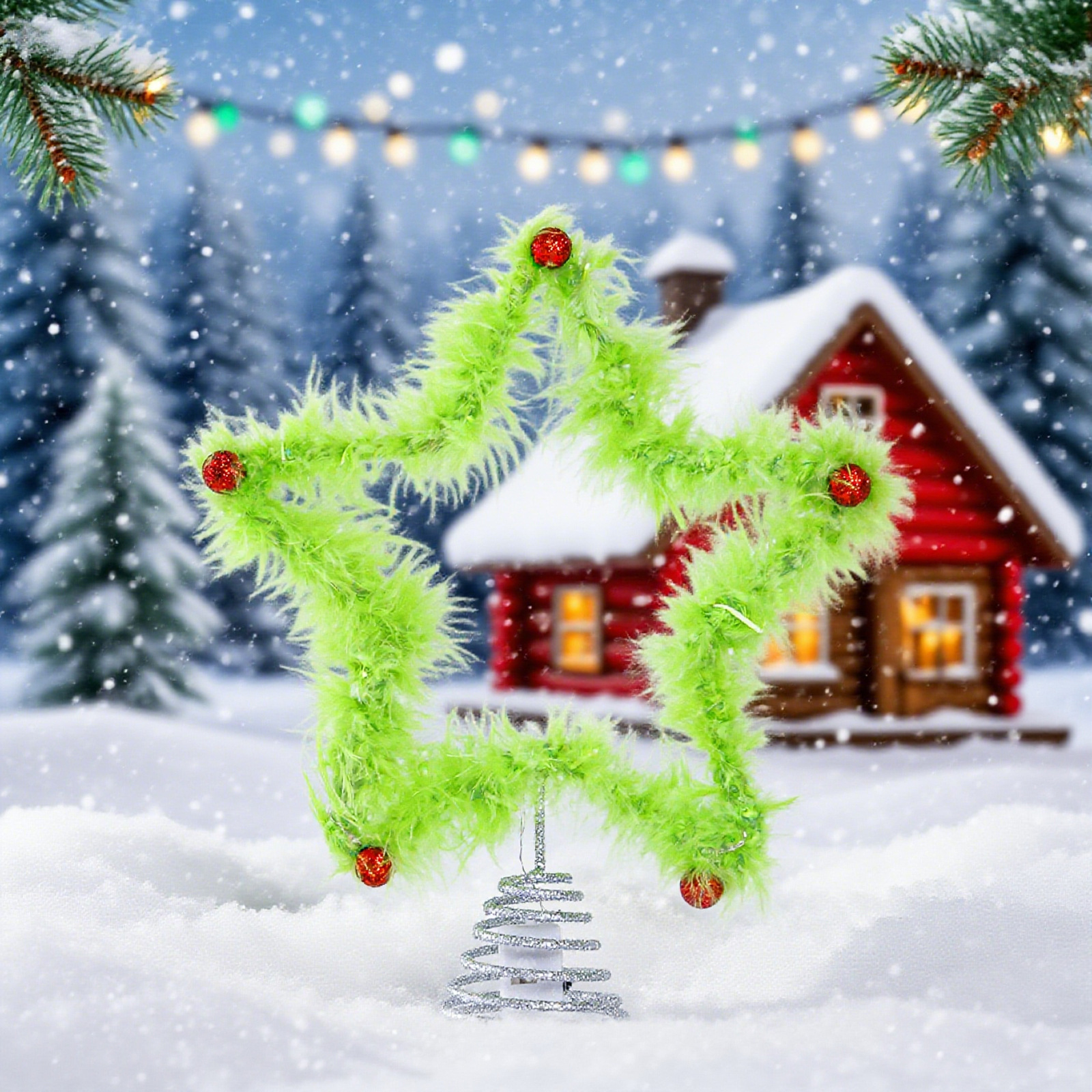 Christmas Fuzzy Grinch Star Tr - Star Tree Topper avaliação e preço