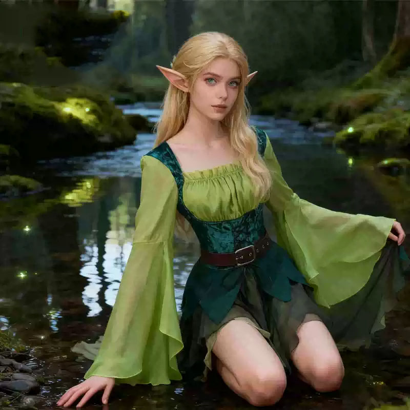 Women's Elf Medieval Green Fai - Elf Costume Christmas avaliação e preço