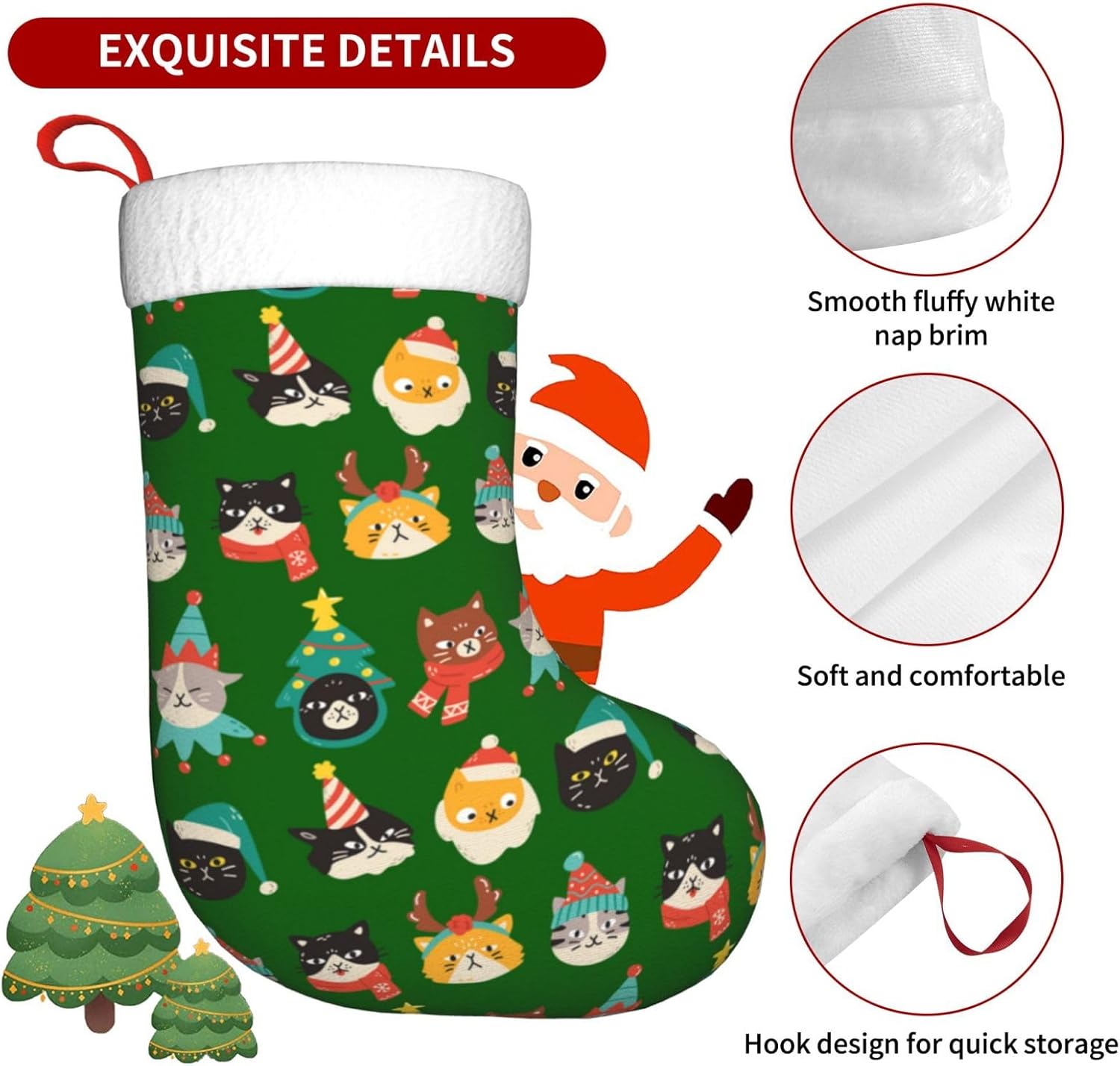 Cute Cats Green Christmas Stoc - Christmas Stocking Hanging avaliação e preço